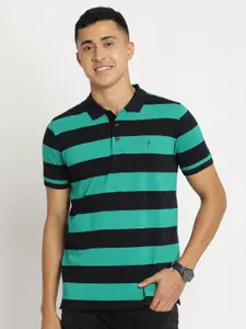 Indian Terrain Men Striped Polo Collar Cotton Slim Fit T-shirt