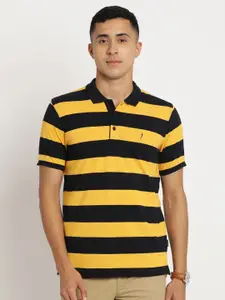 Indian Terrain Men Striped Polo Collar Cotton Slim Fit T-shirt