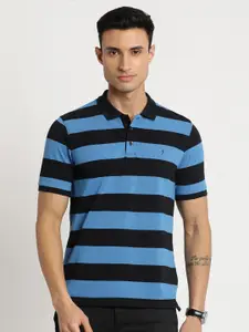 Indian Terrain Men Striped Polo Collar Cotton Slim Fit T-shirt
