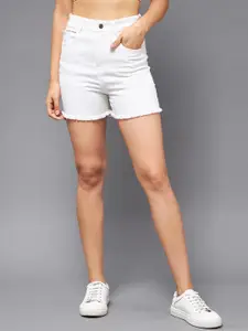 Miss Chase Women High-Rise Frayed Denim Shorts