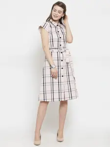 Purple State Checked A-Line Cotton Dress