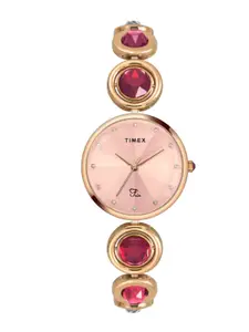 Timex Women Brass Embellished Dial & Pink Bracelet Style Straps Analogue Watch TWEL16402