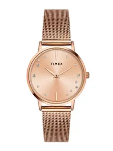 Timex Women Brass Embellished Dial & Stainless Steel Bracelet Style Straps Watch TWEL15602