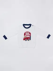H By Hamleys Boys White & Red Self Design Cotton Pullover