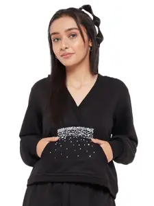 Antheaa Girls Embellished Fleece Hooded Sweatshirt