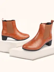 FAUSTO Women Textured Mid-Top Chelsea Boots