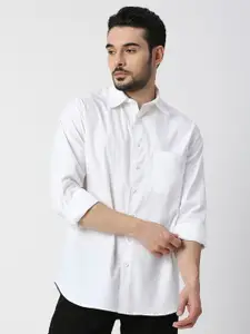 Blamblack Men White Solid Baggy Cotton Casual Shirt