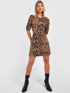 Boohoo Leopard Print Cut-Out Detail A-Line Dress