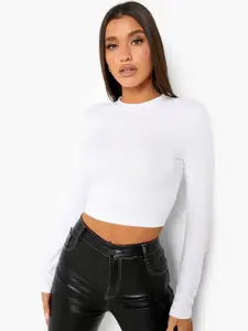 Boohoo Women Pure Cotton Round Neck Fitted Crop Top