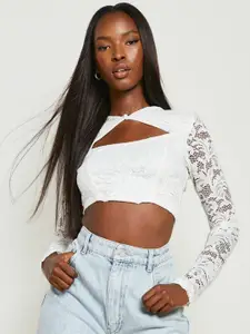Boohoo Cut-out Detail Lace Insert Crop Top