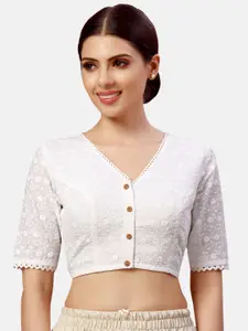 Studio Shringaar Chikankari Embroidered Pure Cotton Saree Blouse