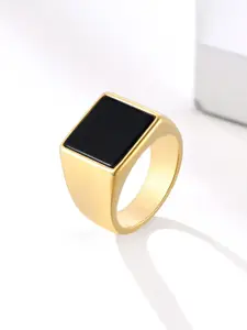 Yellow Chimes Men Gold plated Stainless Steel Square Ring