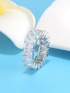 Yellow Chimes Women White Crystal Silver Plated Eternity Band Rings