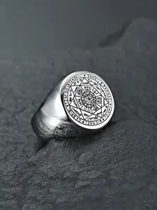 Yellow Chimes Men Silver-Plated Seven Archangles Protection Finger Ring