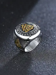 Yellow Chimes Stainless Steel Odin Symbol Biker Ring
