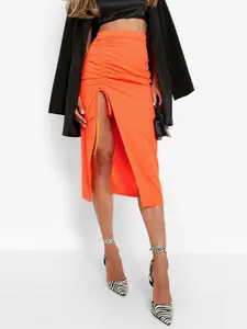 Boohoo Ruched Front Thigh Split Straight Skirt