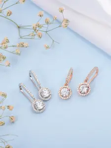 Zavya Pack of 2 92.5 Sterling Silver Rhodium& Rose-Gold Plated Teardrop Drop Earrings