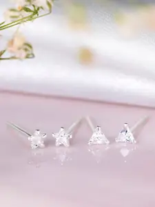 Zavya Set Of 2 Sterling Silver Rhodium-Plated Star Shaped Studs Earrings