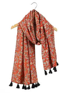 HANDICRAFT PALACE Women Floral Printed Cotton Tasseled Scarf
