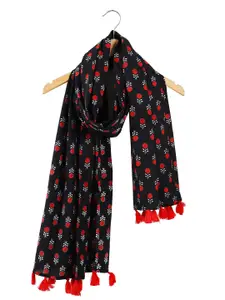 HANDICRAFT PALACE Women Floral Printed Cotton Tasseled Scarf
