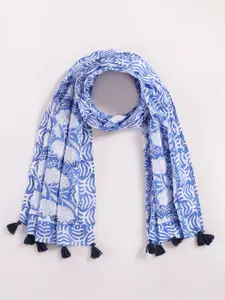 HANDICRAFT PALACE Women Lotus Printed Cotton Tasseled Scarf