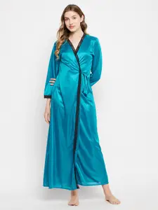Clovia Maxi Satin Nightdress With Robe