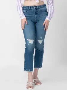 SPYKAR Women Straight Fit Mildly Distressed Cotton Light Fade Jeans