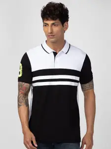 SPYKAR Men Colourblocked Polo Collar Slim Fit Cotton T-shirt