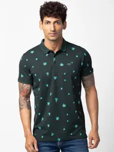 SPYKAR Men Floral Printed Polo Collar Slim Fit Cotton T-shirt