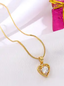 VIRAASI Gold-Plated Cubic Zirconia Studded Heart Shaped Pendant With Chain