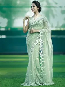 Ethnic Yard Floral Beads and Stones Net Heavy Work Saree