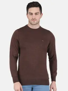 Monte Carlo Men Pure Wool Solid Round Neck Pullover