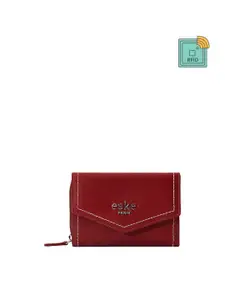 Eske Women Maroon Leather Three Fold Wallet