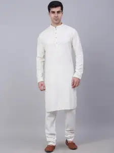 Jompers Men Floral Embroidered Sequinned Pure Cotton Kurta with Churidar