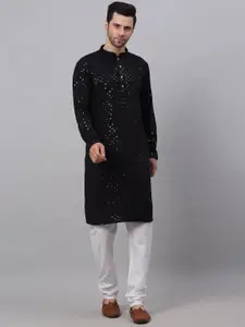 Jompers Men Floral Embroidered Sequinned Pure Cotton Kurta with Churidar