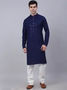 Jompers Men Embroidered Sequinned Pure Cotton Kurta with Churidar