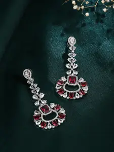 VIRAASI Rhodium-Plated AD Studded Classic Drop Earrings
