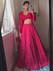 ODETTE Embroidered Thread Work Semi-Stitched Lehenga & Unstitched Blouse With Dupatta