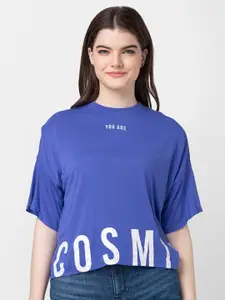 SPYKAR Women Typography Printed Drop-Shoulder Sleeves Cotton T-shirt