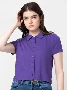 SPYKAR Women Slim Fit Crop Cotton Casual Shirt