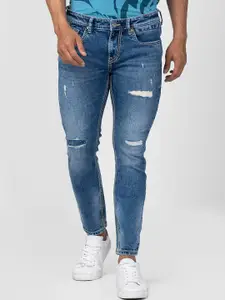 SPYKAR Men Tapered Fit Mildly Distressed Light Fade Stretchable Cotton Jeans