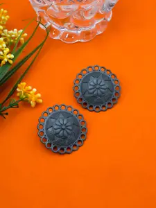 Yellow Chimes Oxidised Circular Studs Earrings