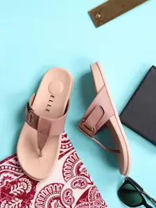 ELLE Women Textured T-Strap Flats