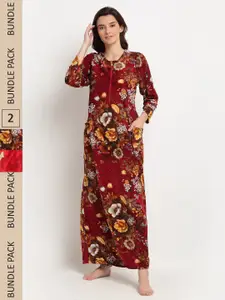 GRACIT Pack Of 2 Floral Printed Maxi Nightdress