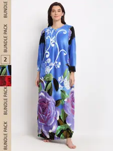 GRACIT Pack Of 2 Printed Maxi Nightdress