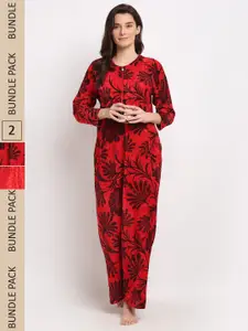 GRACIT Pack of 2 Printed Woolen Maxi Nightdress