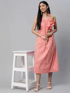 KAMI KUBI Striped A-Line Midi Dress