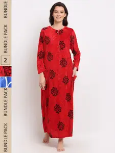 GRACIT Pack of 2 Printed Woolen Maxi Nightdress