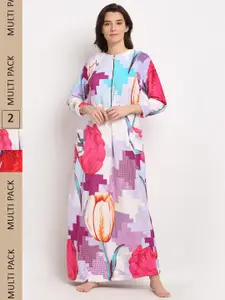GRACIT Pack of 2 Printed Maxi Nightdress