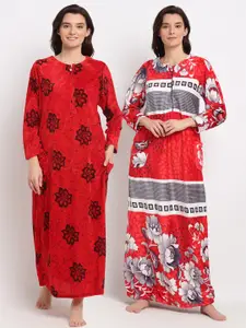 GRACIT Women Pack Of 2 Floral Printed Maxi Nightdress